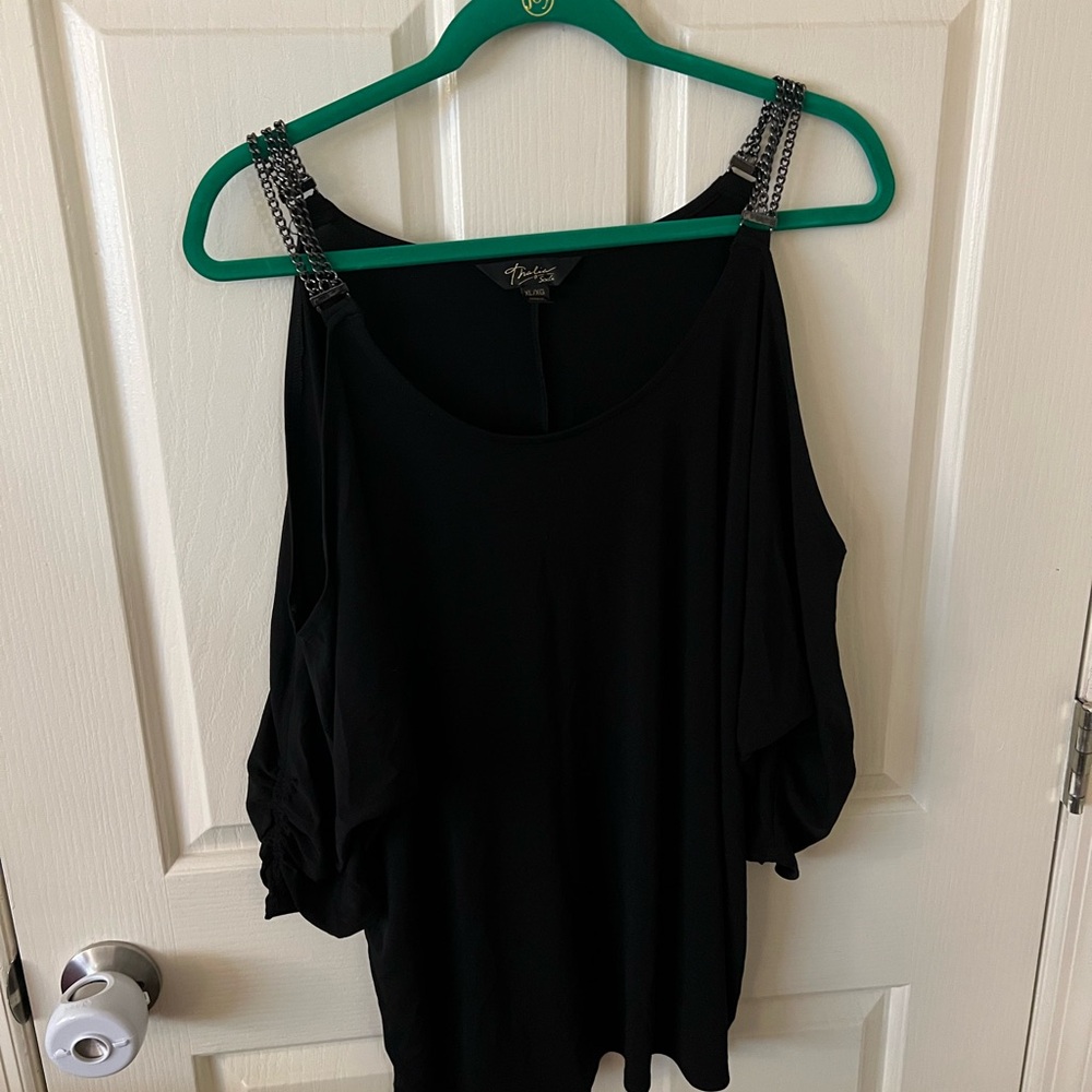 Thalia Sodi Black Chain Strap Cold Shoulder Blouse